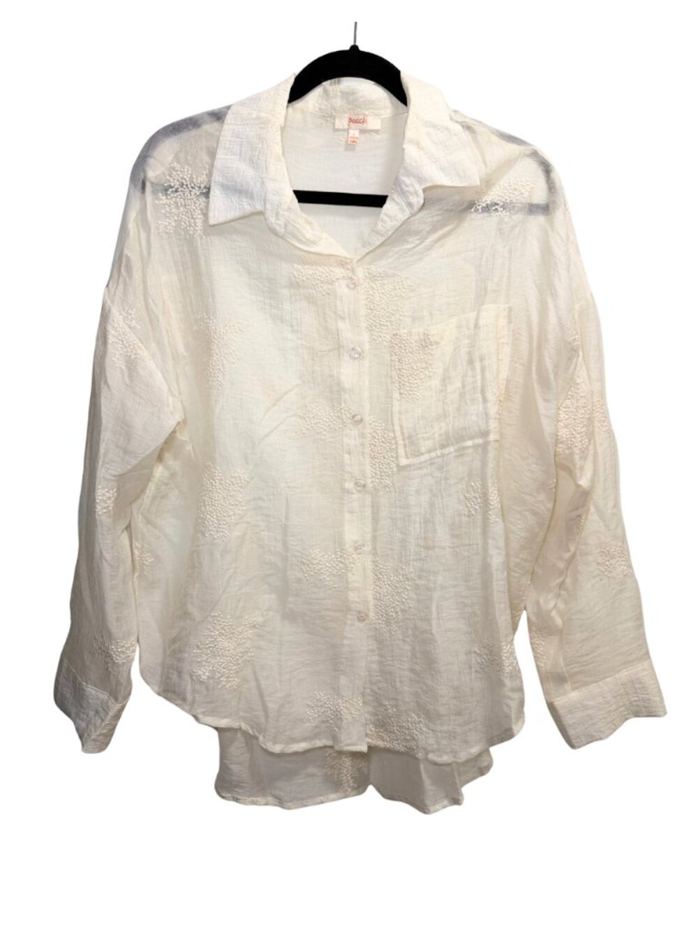 Peach Ivory Embroidered Button Down Blouse Size Large